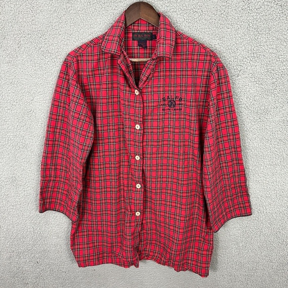 Lauren Ralph Lauren Other - Ralph Lauren Pajama‎ Top Women S Red Plaid Cotton Button Shirt Sleep Lounge Cozy